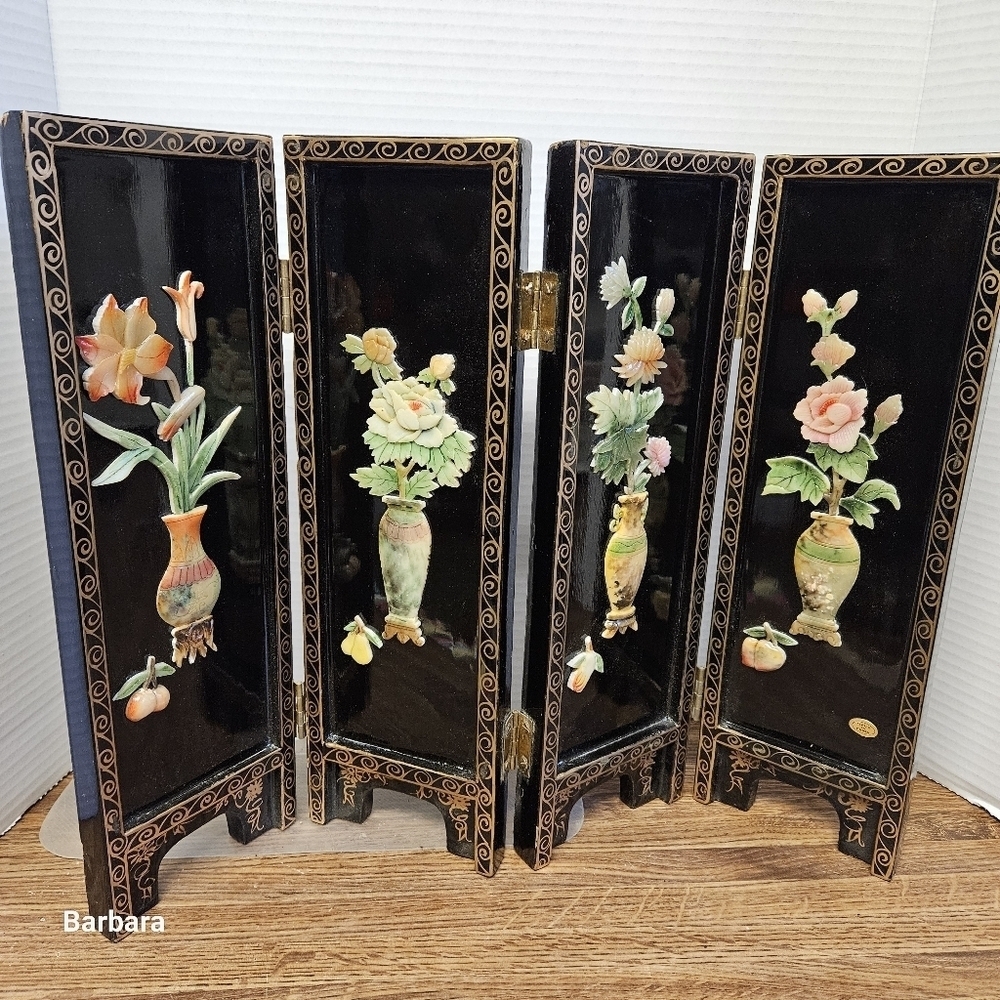 Vintage Decorative Floral Tabletop Folding Screen